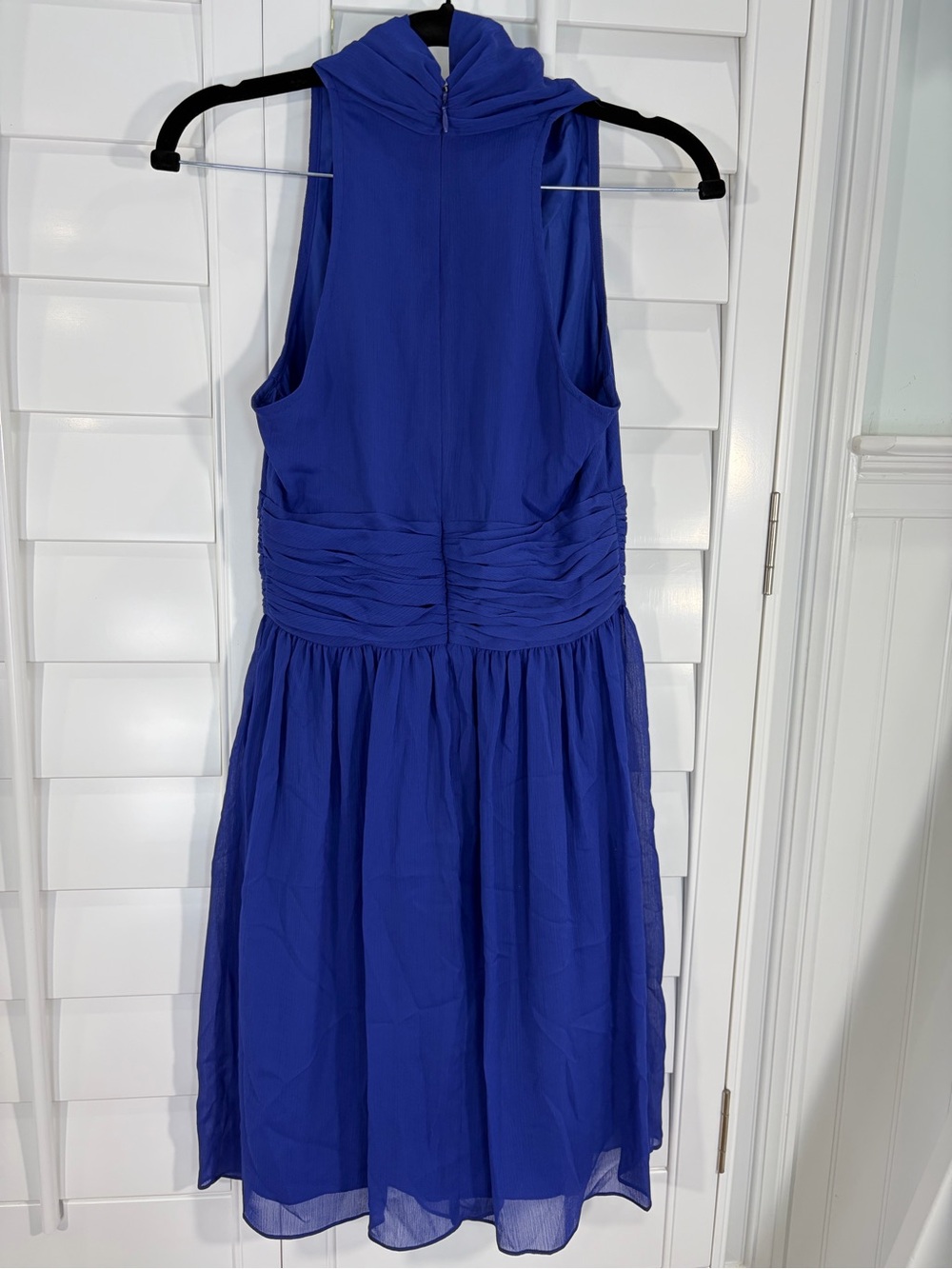 Royal Blue Sleeveless V-Neck Ruched Waist Mini Dress (2) - Picture 3 of 10